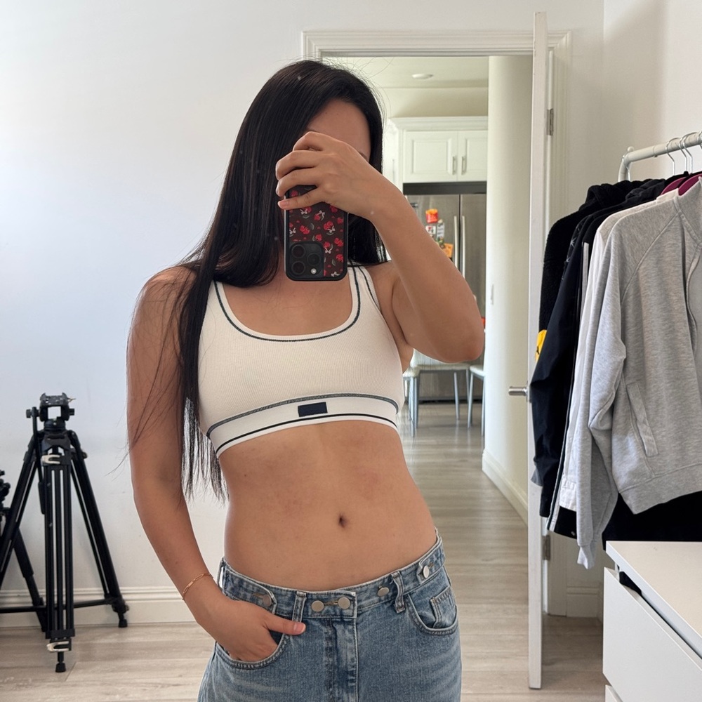 SKIMS White Ribbed Scoop Crop Tank with Contrast Trim